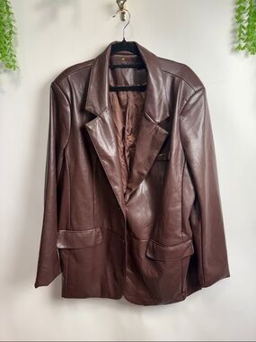 Nasty Gal Chocolate Brown Faux Leather Blazer